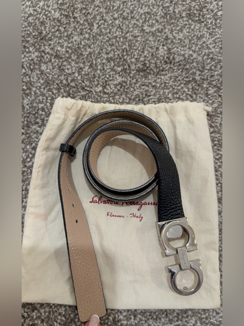 Salvatore Ferragamo Black Leather Belt with Silver Gancini Buckle